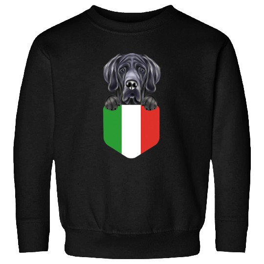 Dog Great Dane Italy Flag Black Great Dane Dog In Pocket Sweatshirts