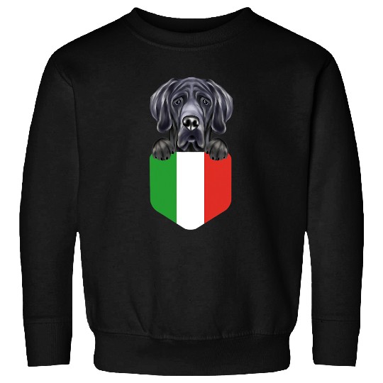 Dog Great Dane Italy Flag Black Great Dane Dog In Pocket Sweatshirts