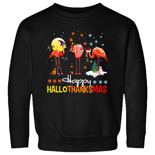 Pink Flamingo HalloThanksmas Halloween Thanksgiving Christmas 2 Flamingos Sweatshirts