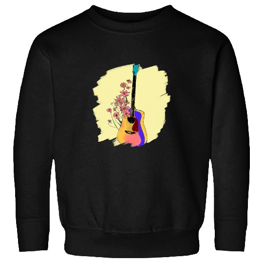 Guitar Flowers Cute Art Painting Flower Guitarist Musician Sweatshirts