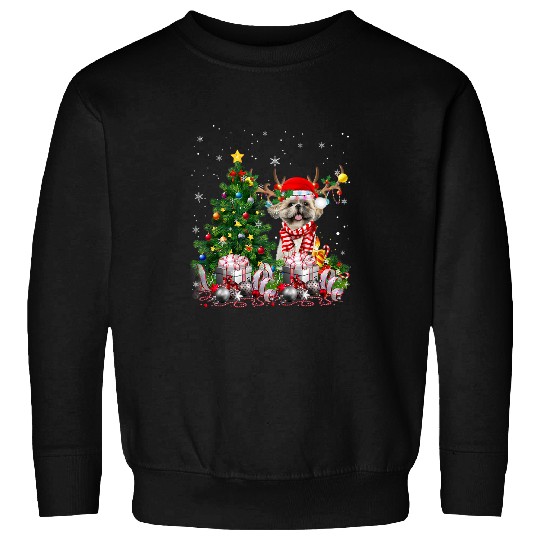 Shih Tzu Dog Christmas Tree Lights Santa Pajamas Xmas Sweatshirts