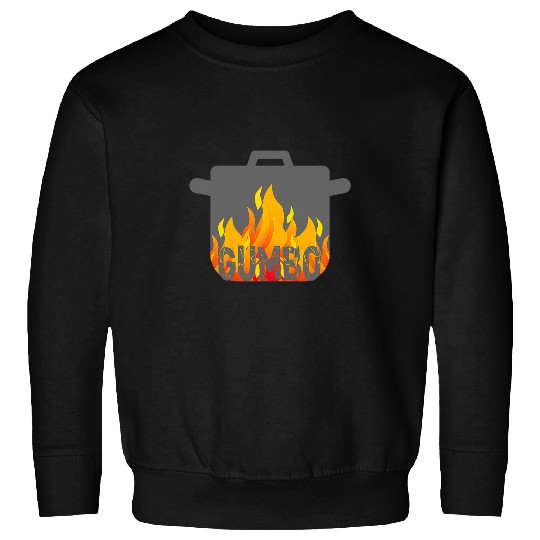 Gumbo Pot Cooking Over Flames Drawing Illustration for Chef Sweatshirts