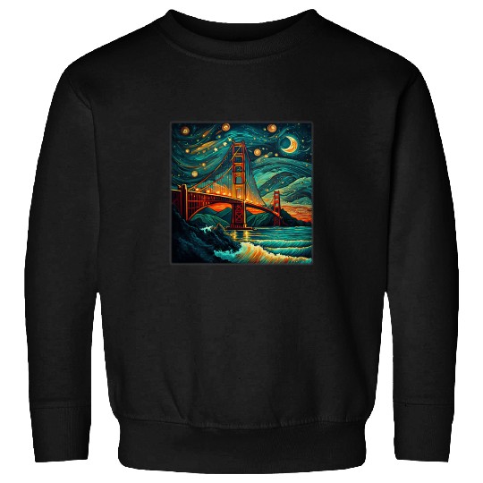 Surrealism Starry Night Golden Gate Bridge Sweatshirts