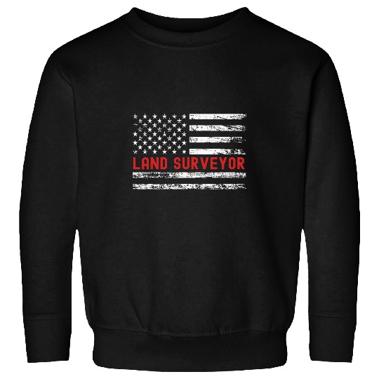 Land Surveyor USA Flag Profession Retro Job Title Sweatshirts