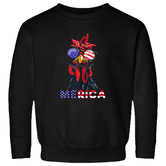 Chicken Lover Merica Chicken Mom USA Flag Farm Girl Women Happy 4th July Sweatshirts