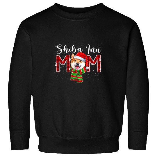 Dog Shiba Inu Mom Hat Santa Plaid Dog Mom Lover Snow Christmas Sweatshirts