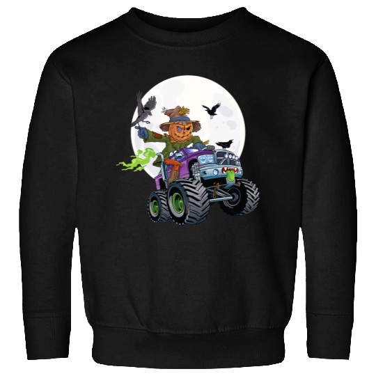 Scarecrow Monster Truck Creepy Halloween Jack O Lantern Kids Sweatshirts