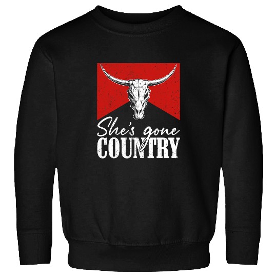 Skeletons Skulls Shes Gone Country Music Howdy Rodeo Bull Skull Western Skull Sweatshirts