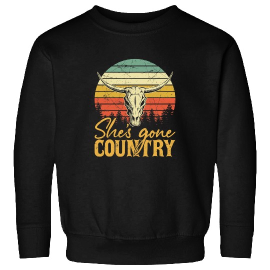Skeletons Skulls Shes Gone Country Music Howdy Rodeo Western Bull Skull Sweatshirts