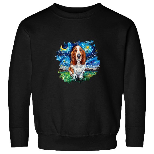 Basset Hound Starry Night Impressionist Dog Art by Aja Sweatshirts