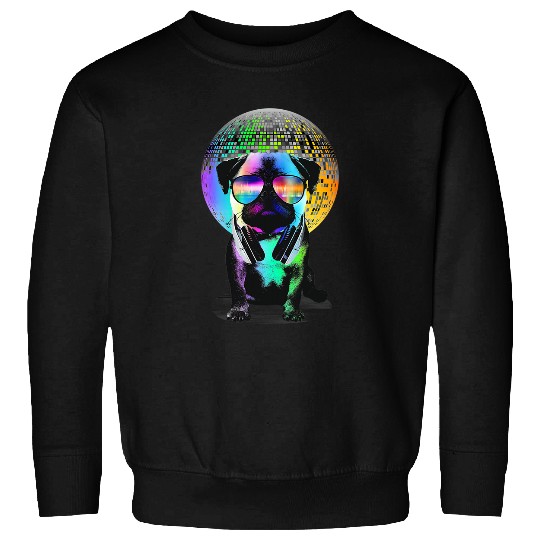 Pug Lover Disco Pug Music Lovers Dog Lovers Rainbow DJ Pugs Dog Sweatshirts