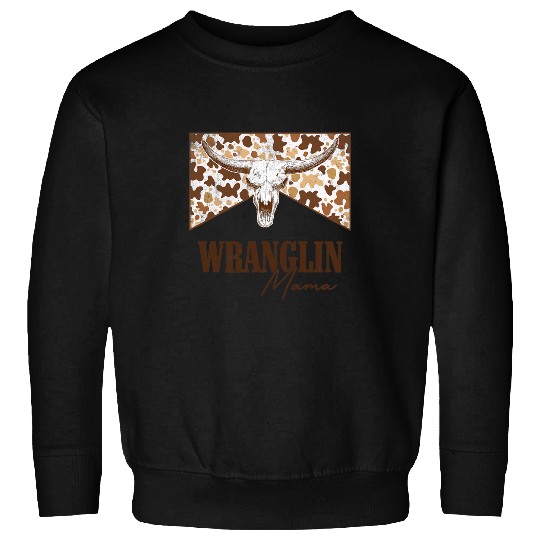 Skeletons Skulls Wranglin Mama Leopard Bull Skull Western Country Music Skull Sweatshirts