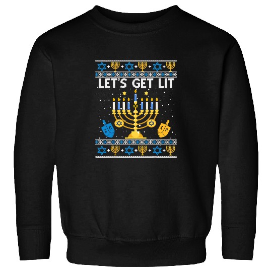 Lets Get Lit Hanukkah Jew Menorah Jewish Chanukkah Xmas3 Sweatshirts