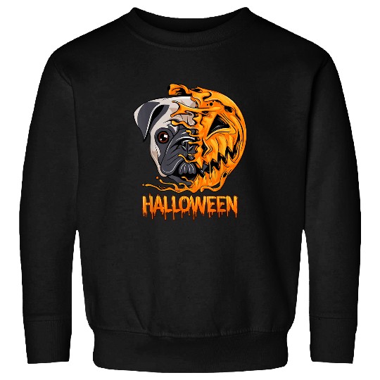 Pug Lover Halloween Pumpkin Skeletons Scary Spooky Season 119 Pugs Dog Sweatshirts