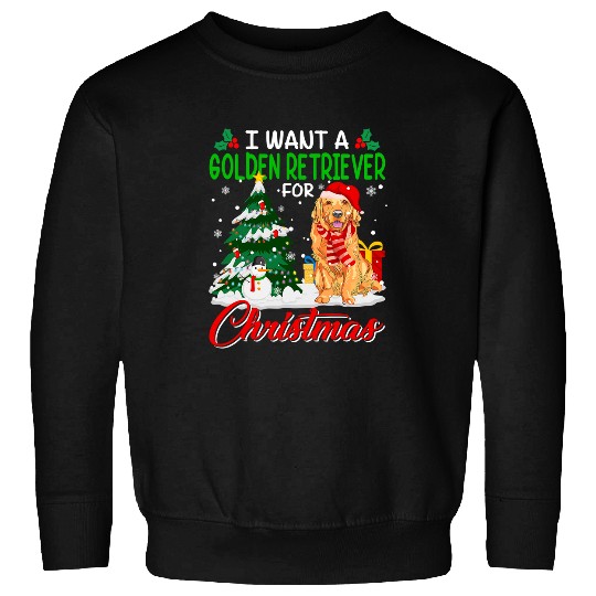 Goldie I Want Golden Retriever Dog Christmas Lights Santa Reindeer 304 Golden Retriever Dog Sweatshirts