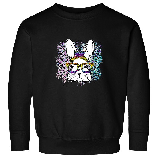 Rabbits Bunny Rabbit Leopard Glasses Happy Easter Day Bleached Sweatshirts