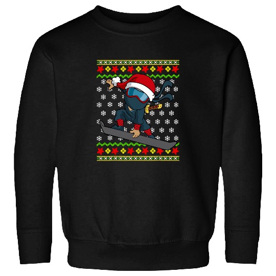 Skiing Ski Snowboard Ugly Christmas Sweater Pattern Ninja Snowboarding Sweatshirts
