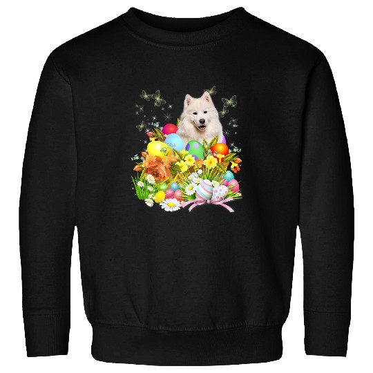 Dog Samoyed Bunny Dog With Easter Eggs Basket Cool Sweatshirts
