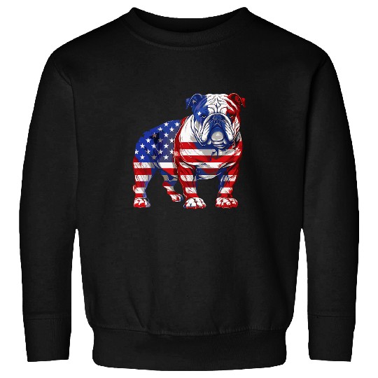 Bulldog with US stars and stripes Flag Illustration Sweatshirts