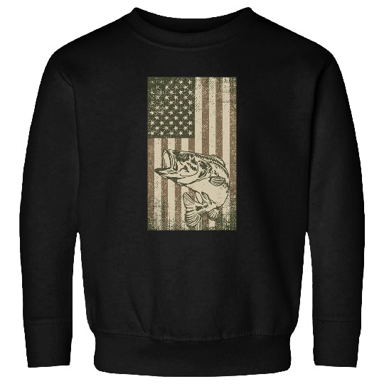 Fishing vintages Outdoor Big Bass Fish Camouflage USA Fisherman Flag Fisher Sweatshirts