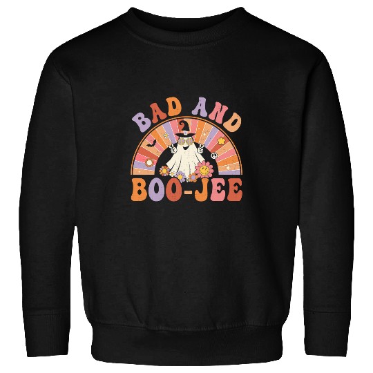 Retro Groovy Bad And Boo Jee Floral ghosts Halloween Hippie145 Sweatshirts