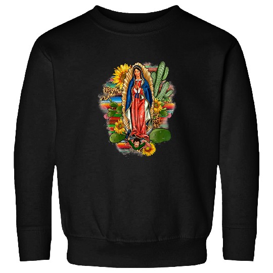 Our Lady Of Guadalupe Leopard Cactus Serape Sunflower Sweatshirts