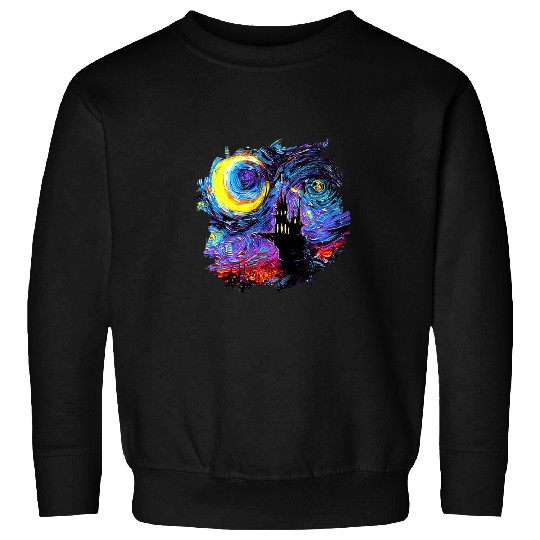 Haunted House with Moon and border Starry Night Art by Aja Sweatshirts