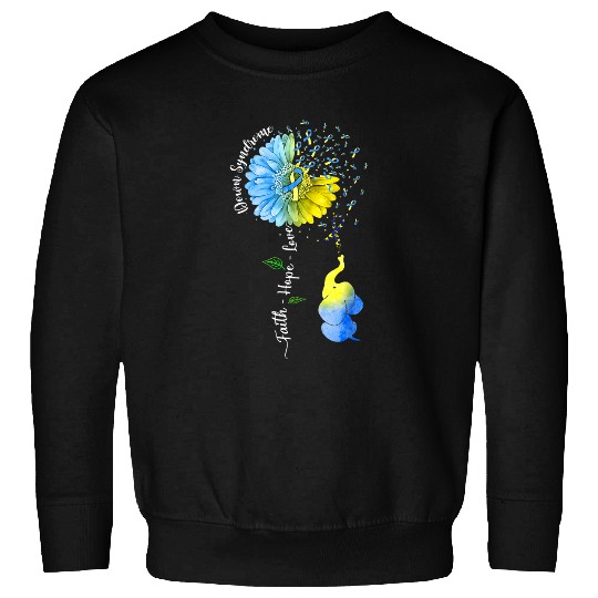 Faith Hope Love Down Syndromes Awareness Yellow Blue Ribbon Sweatshirts