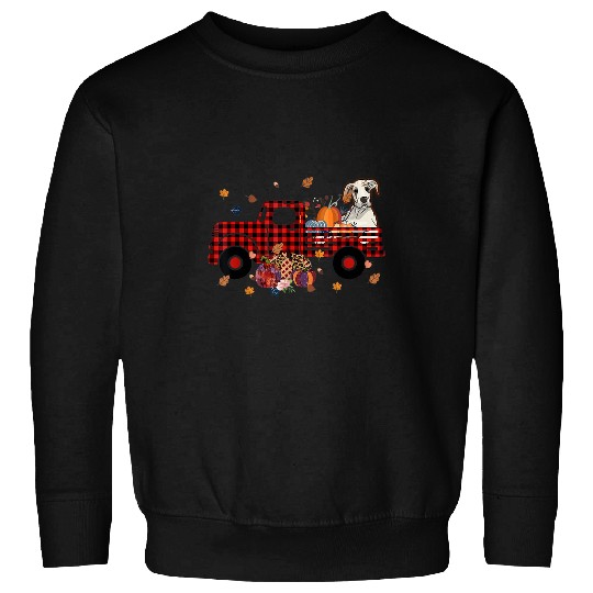 Dog Great Dane Riding Truck Pumpkin Autumn Leaves Fall Sweatshirts