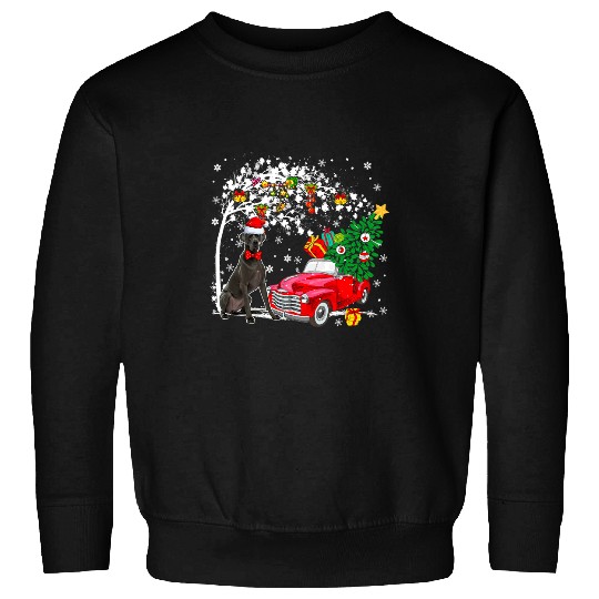 Dog Great Dane Santa Great Dane Red Pickup Truck Carrying Christmas Tree Sweatshirts