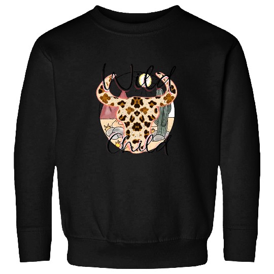 Skeletons Skulls Boho Bull Skull Wild Child Desert Cactus Western Country Skull Sweatshirts