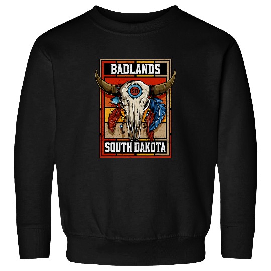 Skeletons Skulls Badlands South Dakota Native American Bison Skull Sweatshirts