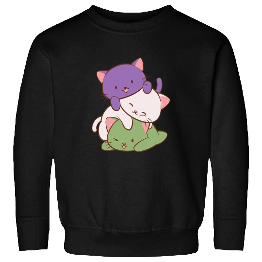Gender Queer Pride Flag Kawaii Cat Graphic Sweatshirts