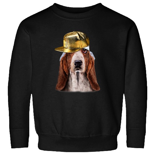 Dog Basset Hound in Hip Hop Golden Cap Rapper Dog Sweatshirts