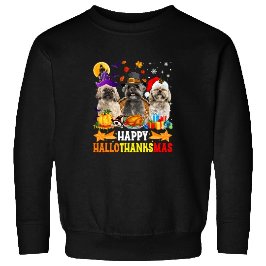 Happy Hallothanksmas Shih Tzu Dog Lover Christmas Holidays Sweatshirts