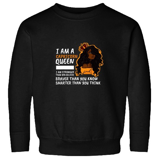 Black Capricorn Queen Zodiac Star Sign Strong Woman Sweatshirts