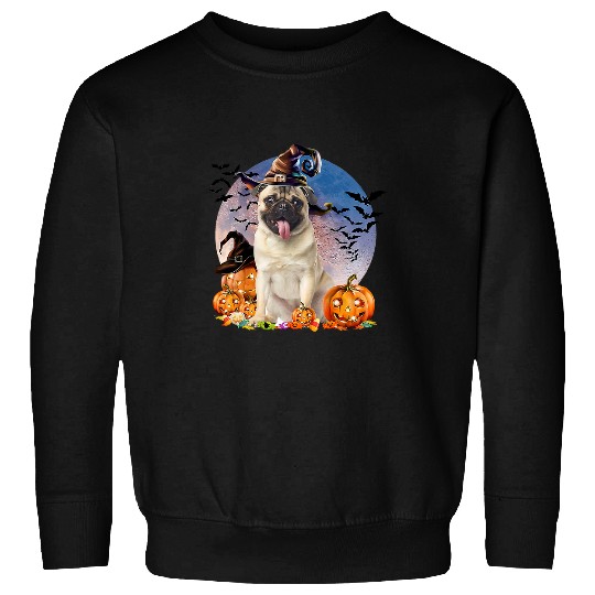 Pug Lover Dog Halloween Pug Jack O Lantern Pumpkin Moon 59 Pugs Dog Sweatshirts
