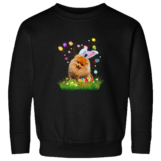 Dog Pomeranian Pet Dog Hunting Egg Tree Bunny Easter Day 31 Sweatshirts