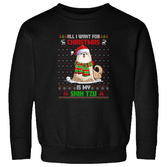 Funny Dog Cute Shih Tzu Santa Hat Ugly Christmas Sweater Sweatshirts