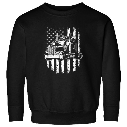Mens Trucker American Flag Truck Driver Semi Truck Sweatshirts