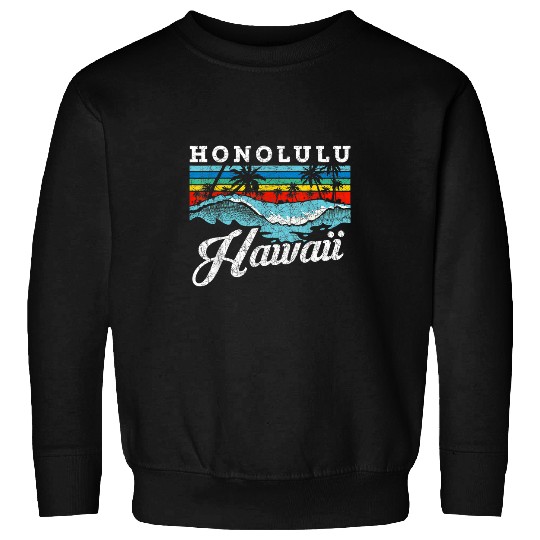 Surf Life Waves Beach Honolulu Hawaiian Summer Surfing Retro Hawaii Sweatshirts