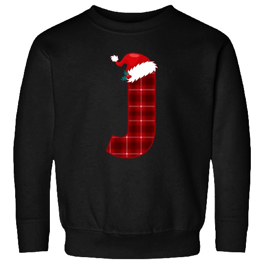 Christmas Plaid Initial Letter J Monogram Santa Hat Graphic Sweatshirts