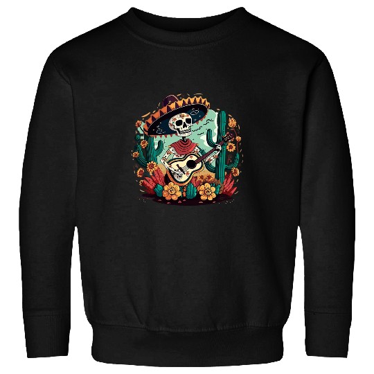 Skeletons Skulls Mexican Skeletons With Guitar Flowers Cactus Cinco De Mayo 1 Skull Sweatshirts