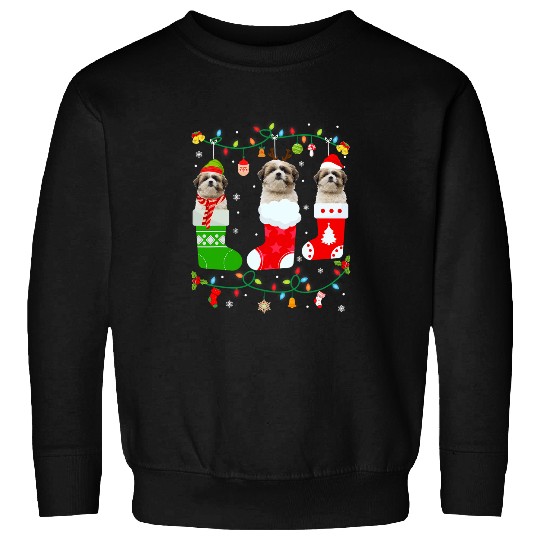 Shih Tzu Dog Three Christmas Socks Sweater xmass Dog Sweatshirts