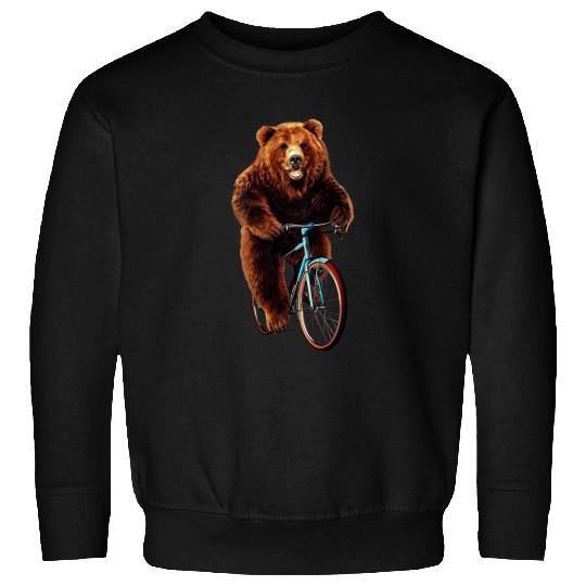 Funny Bear Happy Grizzly Bear Riding Bicycle Cute Bears Sweatshirts