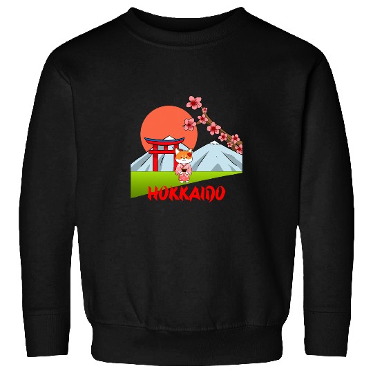 Dog Shiba Inu Funny Shiba Inu Uni Dog Hokkaido Kimono Mountain Flag Flower Sweatshirts