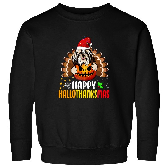 Shih Tzu Dog Thankgiving Funny Happy Hallothanksmas Sweatshirts