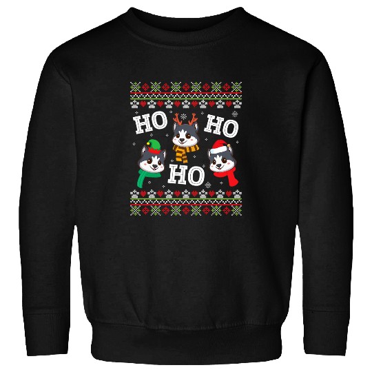Dog Husky Siberian Husky Dog HO HO HO Merry Christmas Day Ugly Sweater Sweatshirts