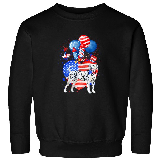 Dalmatian Merica 4th Of July American Flag 313 Dog Lover Dalmatians Dog Sweatshirts
