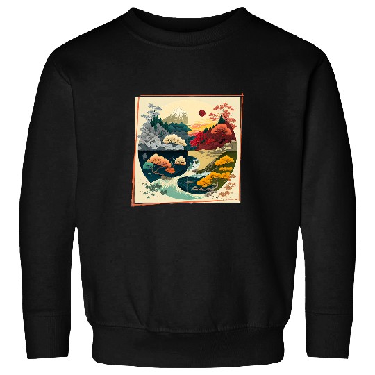 Japanese Art Ukiyoe Anime Manga Style Japanese Seasons Sweatshirts